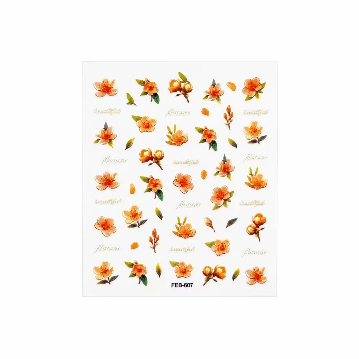 3D Nail Stickers Delicate Flowers Apricot - Zagreb