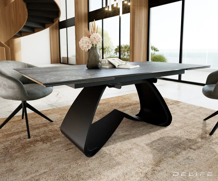 blagovaonski stol edge, 200/300x100, materijal: keramika laminam nero - slika 2