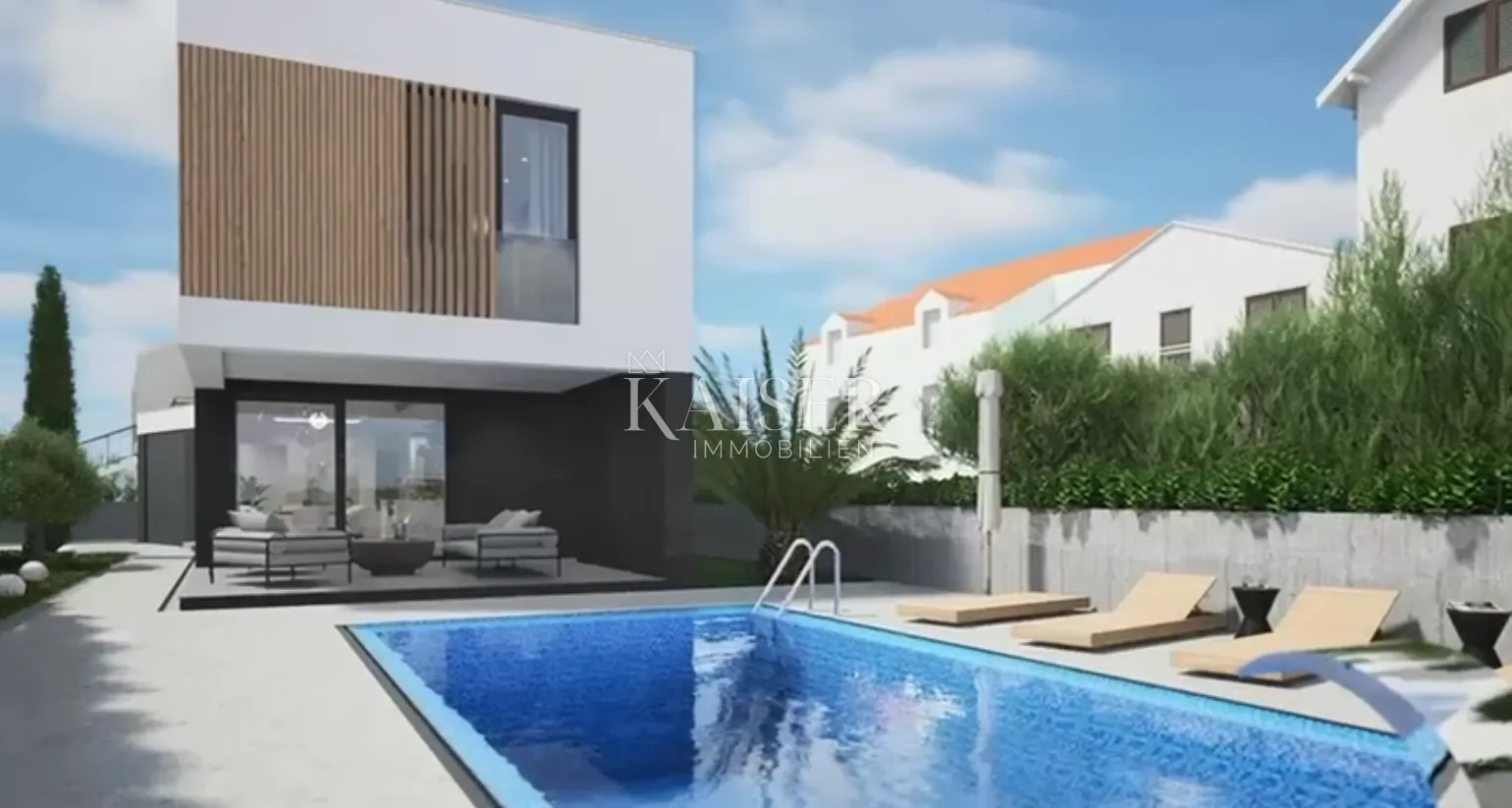 Vodice - PROJEKT-Luksuzna moderna vila s bazenom i garažom 300 metara od mora
