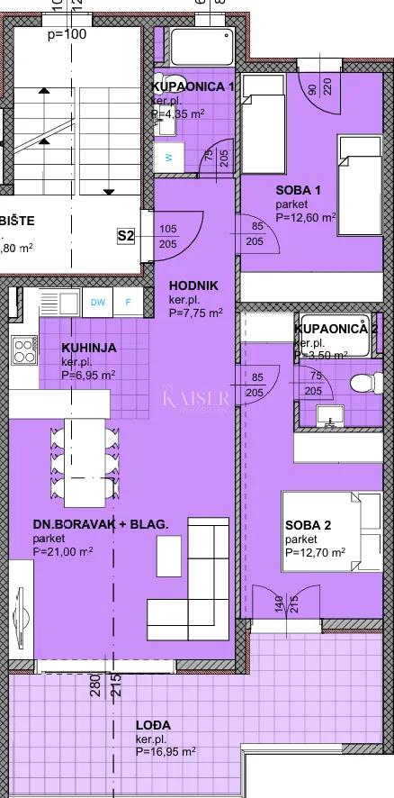 makarska - moderan dvosoban stan s lođom i 50m2 vrtom u novogradnji - slika 3