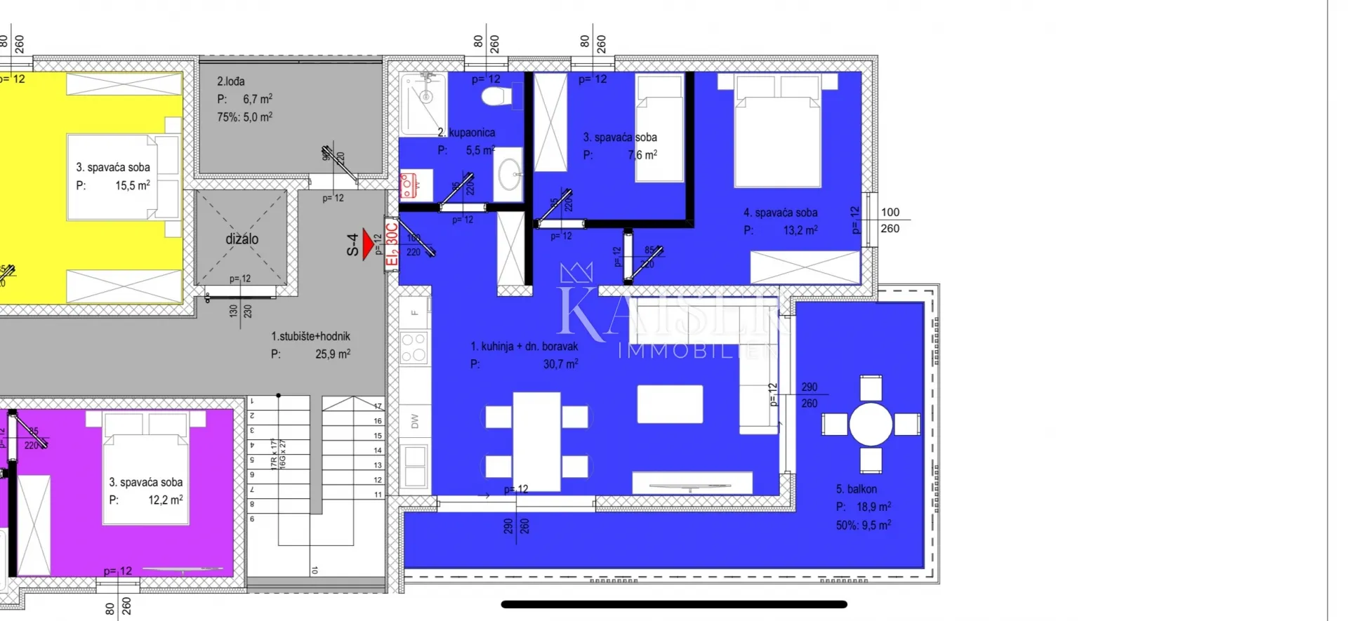 zadar, diklo, dvosobni stan 74,21 m2, pogled na more - slika 12