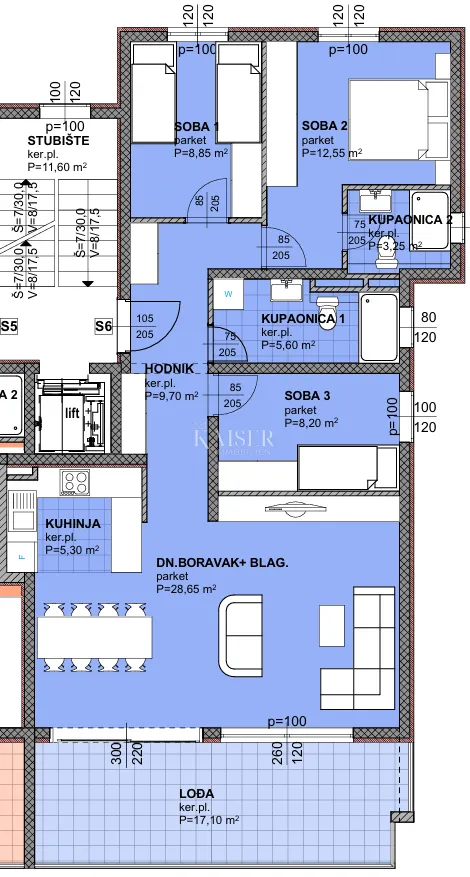 makarska - prostrani trosobni stan s velikom lođom u novogradnji 800m od mora - slika 3