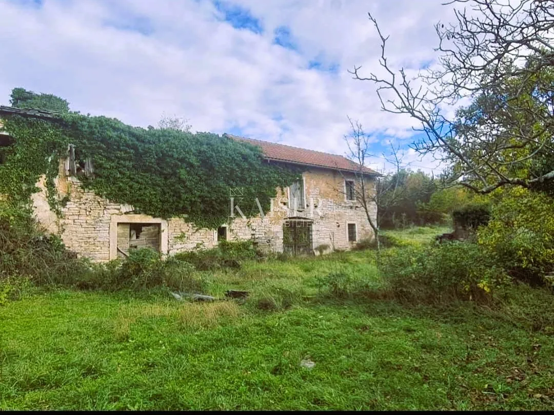 Istra, Oprtalj - građevinsko zemljište 4500 m2 s dvije kamene kuće