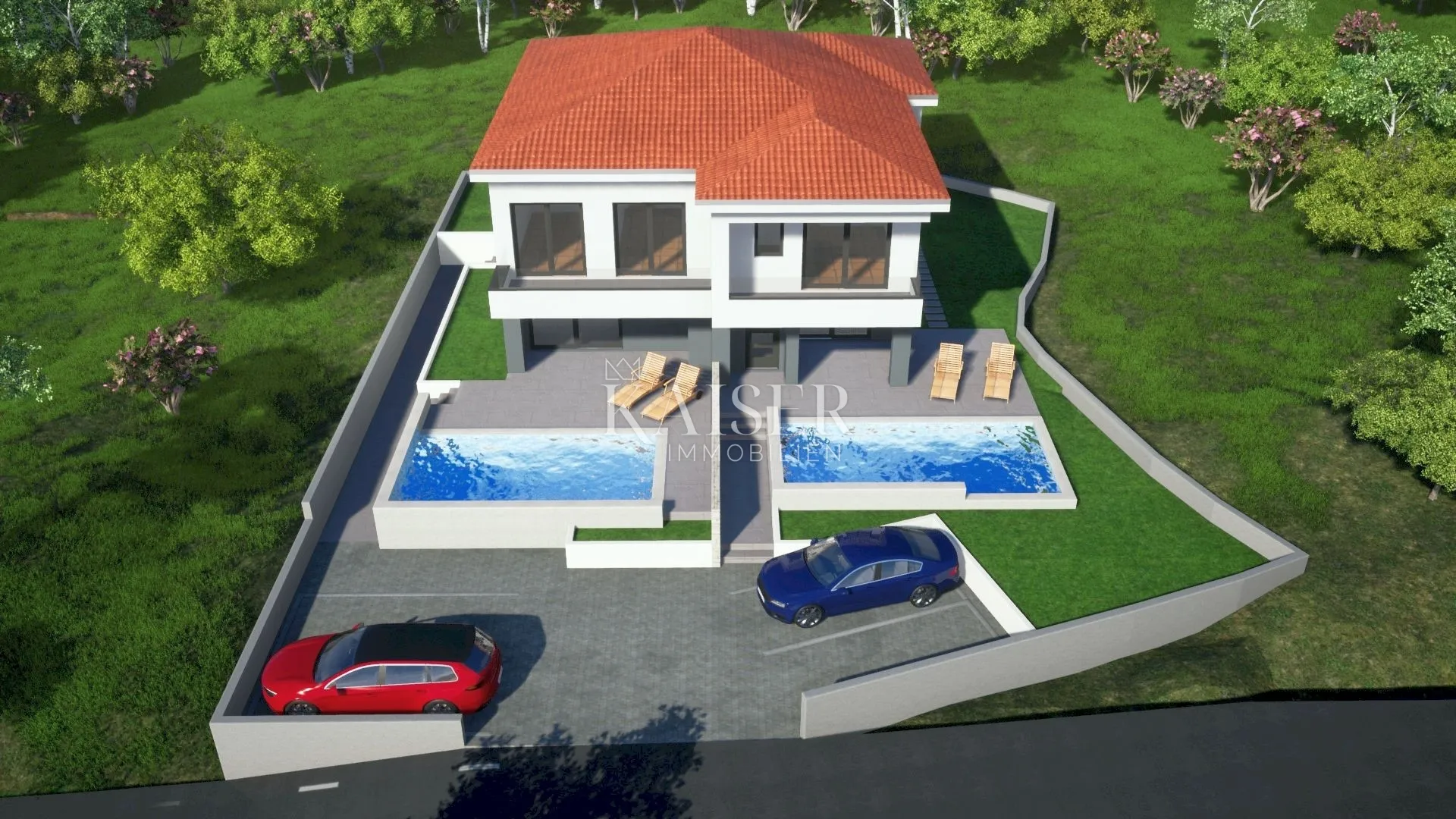 otok krk, malinska- moderna dvojna kuća 120m2 s bazenom - slika 4