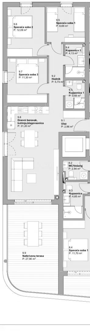 vodice, šibenik - penthouse s tri spavaće sobe i panoramskim pogledom na more, 70 m od plaže - slika 6