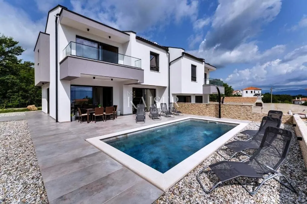 Krk, Risika - moderna dvojna kuća, 150 m2, pogled more - Risika, Vrbnik
