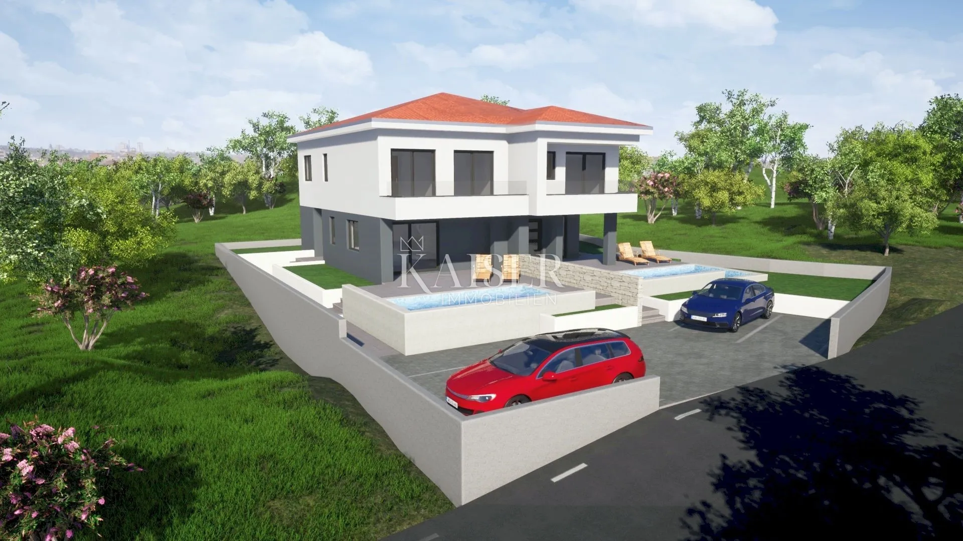 Otok Krk, Malinska- moderna dvojna kuća 120m2 blizu mora - Malinska, Malinska-Dubašnica