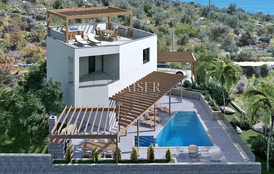 Šibenik, Rogoznica – PROJEKT I GRADNJA - Ekskluzivna moderna vila s bazenom i panoramskim pogledom na more