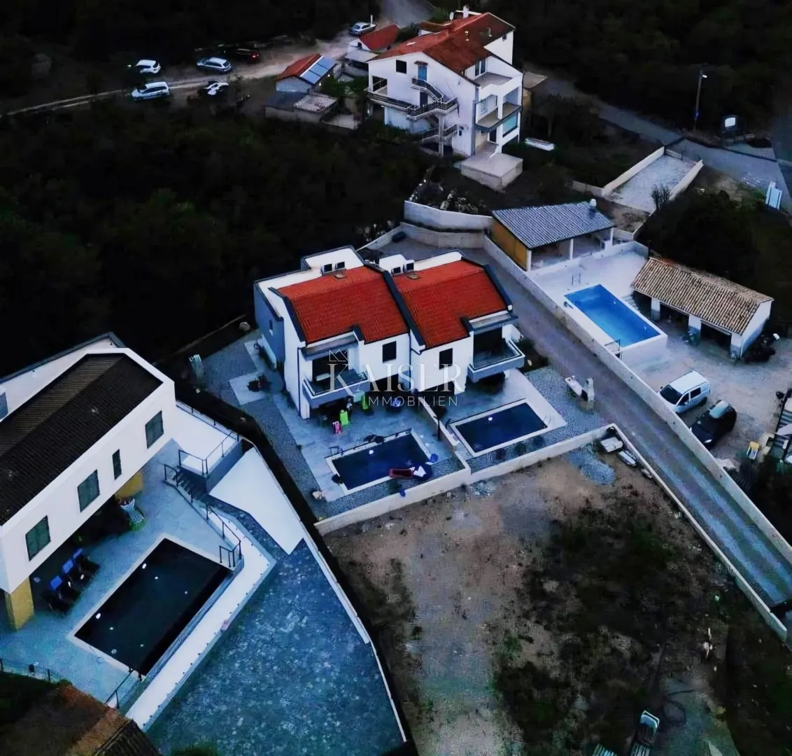Krk, Risika - dva duplexa, 300 m2, pogled more - Risika, Vrbnik