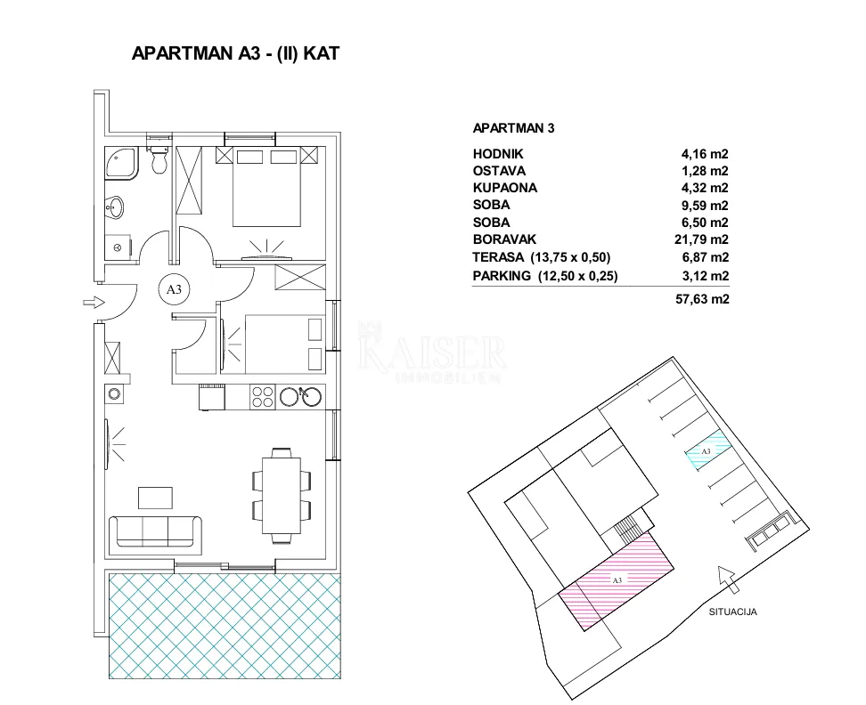 pag, stan - 57,63 m2 s pogledom na more, 70 m od mora - slika 2