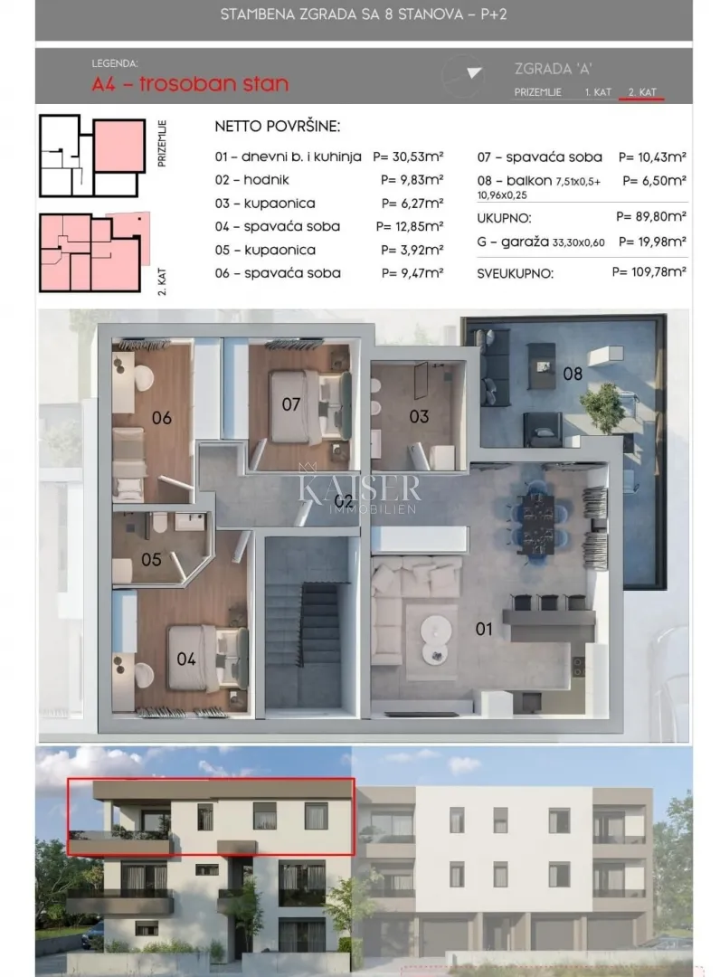 istra, pula- moderan trosoban stan 100m2 s garažom - slika 6