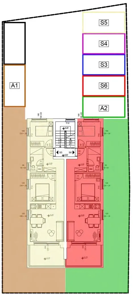 zadar, sveti filip i jakov – zgrada 2, apartman s6 s 2 spavaće sobe, krovnom terasom i panoramskim pogledom na more (140,33 m²) - slika 10