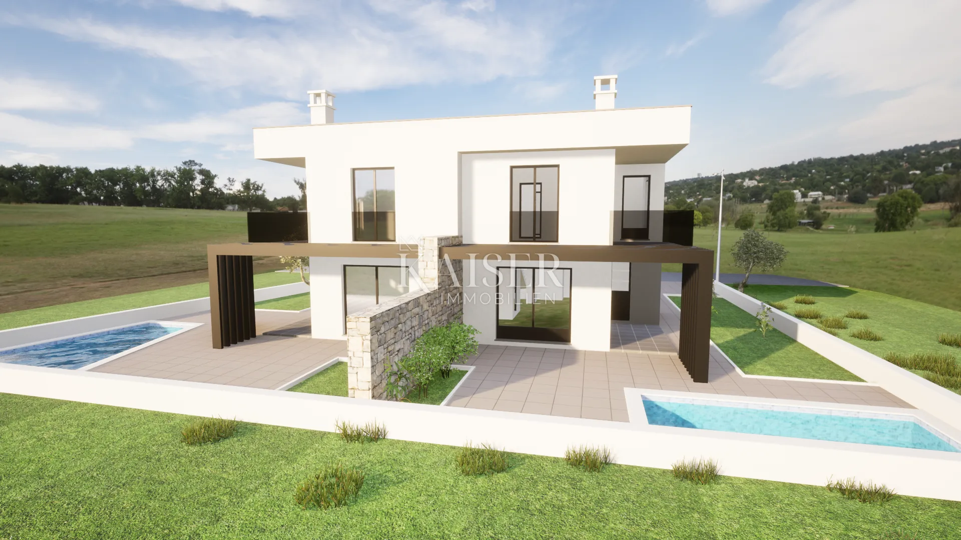 Istra, Umag okolica - dvojna kuća: dvoetažni stan sa bazenom; 120m2