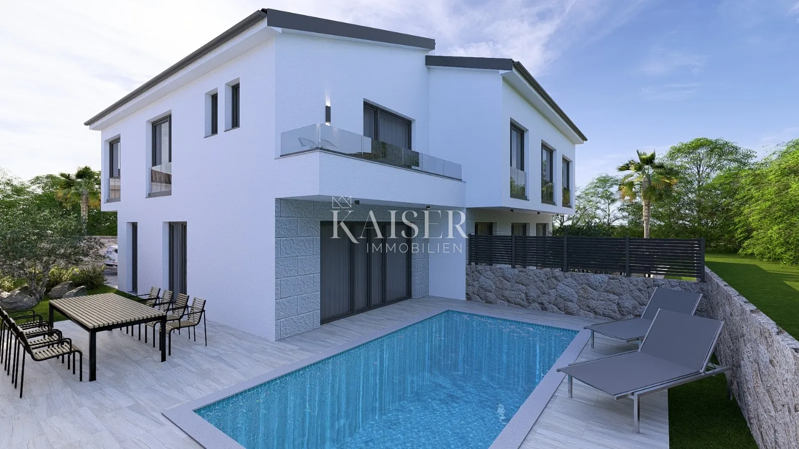 Krk, Malinska - duplex kuća 100m2, pogled more - Malinska, Malinska-Dubašnica
