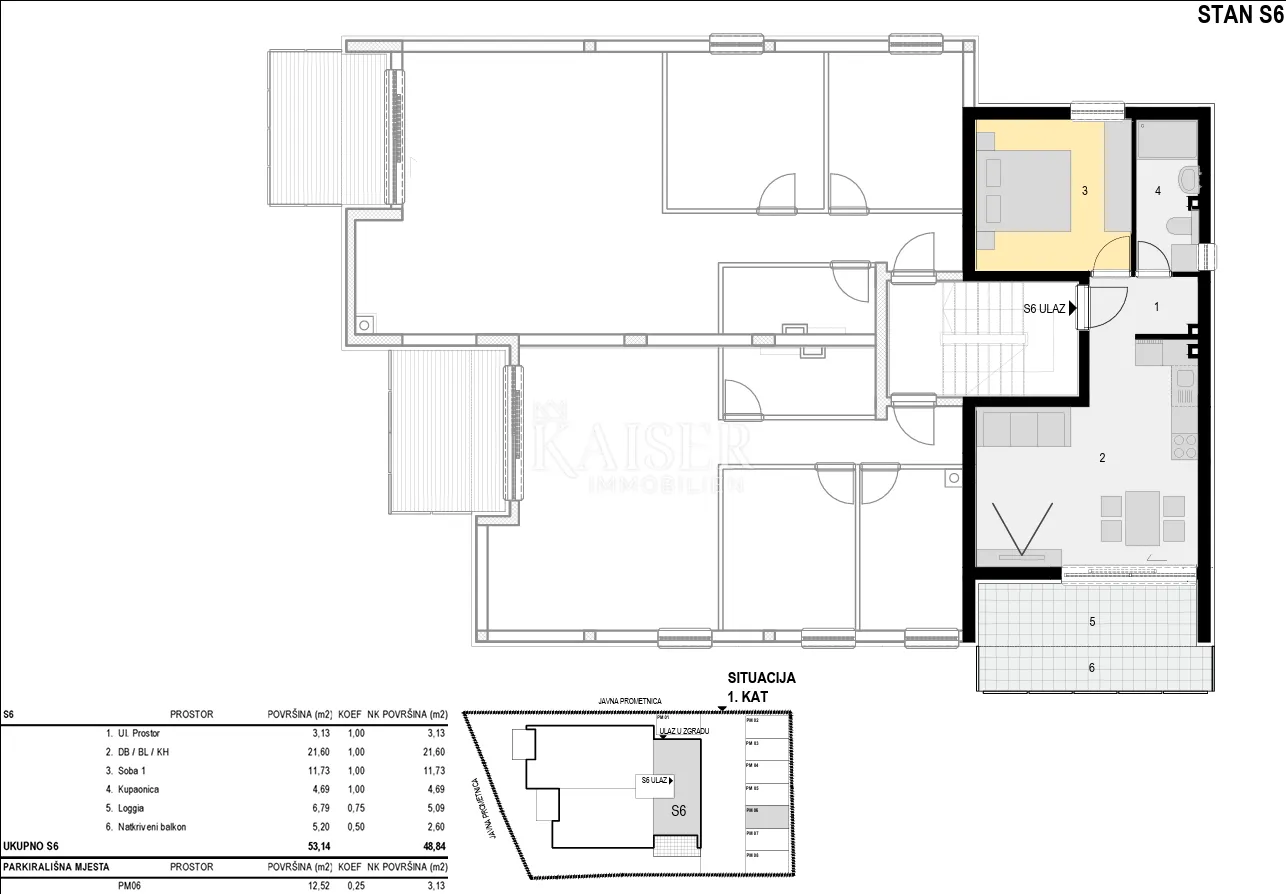 mandre, otok pag – moderan 1s+db stan (s6) na 1. katu s lođom, balkonom i parkingom, 48,84 m² nkp - slika 2