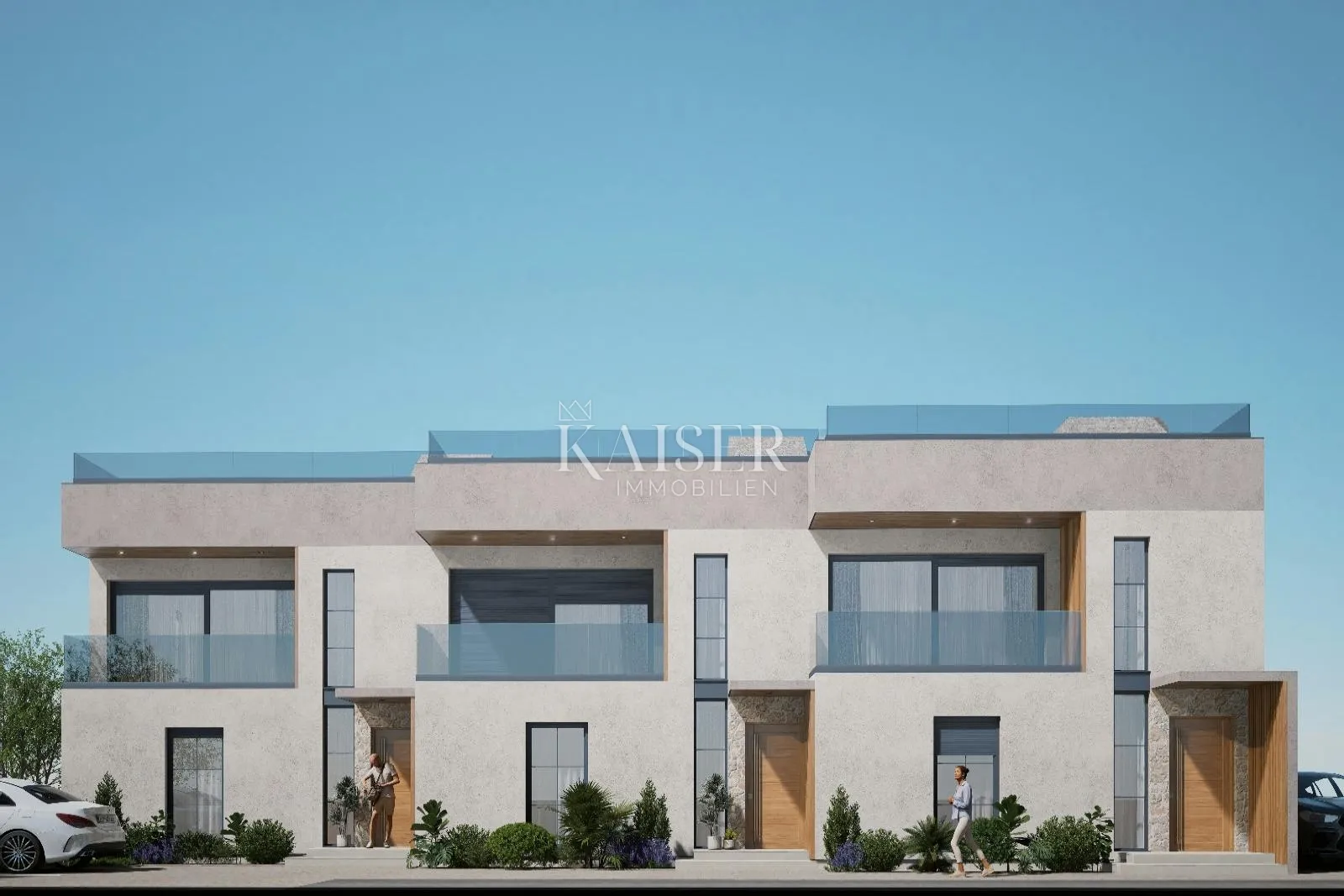 Sukošan, Zadar - PROJEKT-Moderna vila u nizu s krovnom terasom