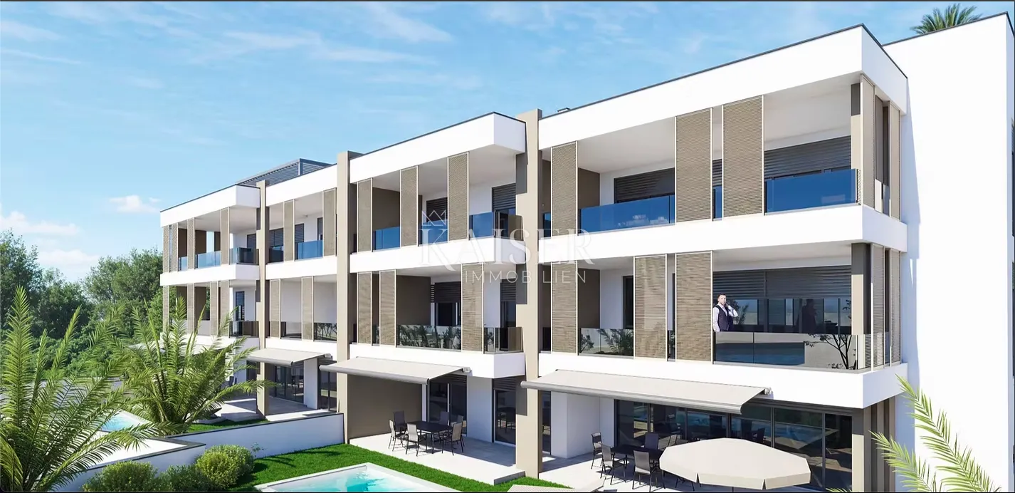 zadar - zaton: prizemni apartman s privatnim bazenom i vrtom, prvi red do mora - slika 2