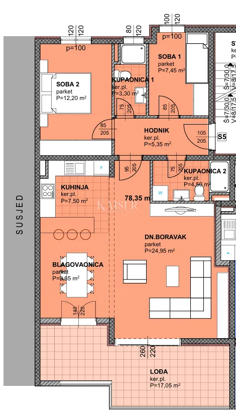makarska - komforan dvosoban stan s velikom lođom u novogradnj 800m od mora - slika 16