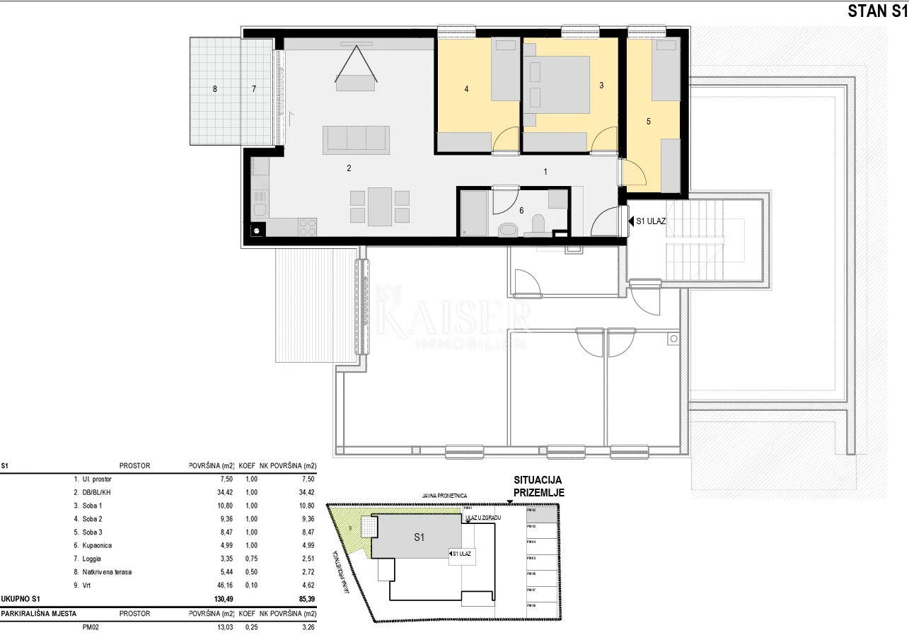 mandre, otok pag – prostrani 3s+db stan (s1) u prizemlju s privatnim vrtom, terasom i parkingom, 85,39 m² nkp - slika 2
