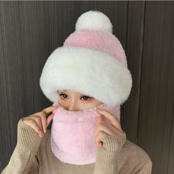 fluffy zimska kapa sa integriranim šalom - slika 6