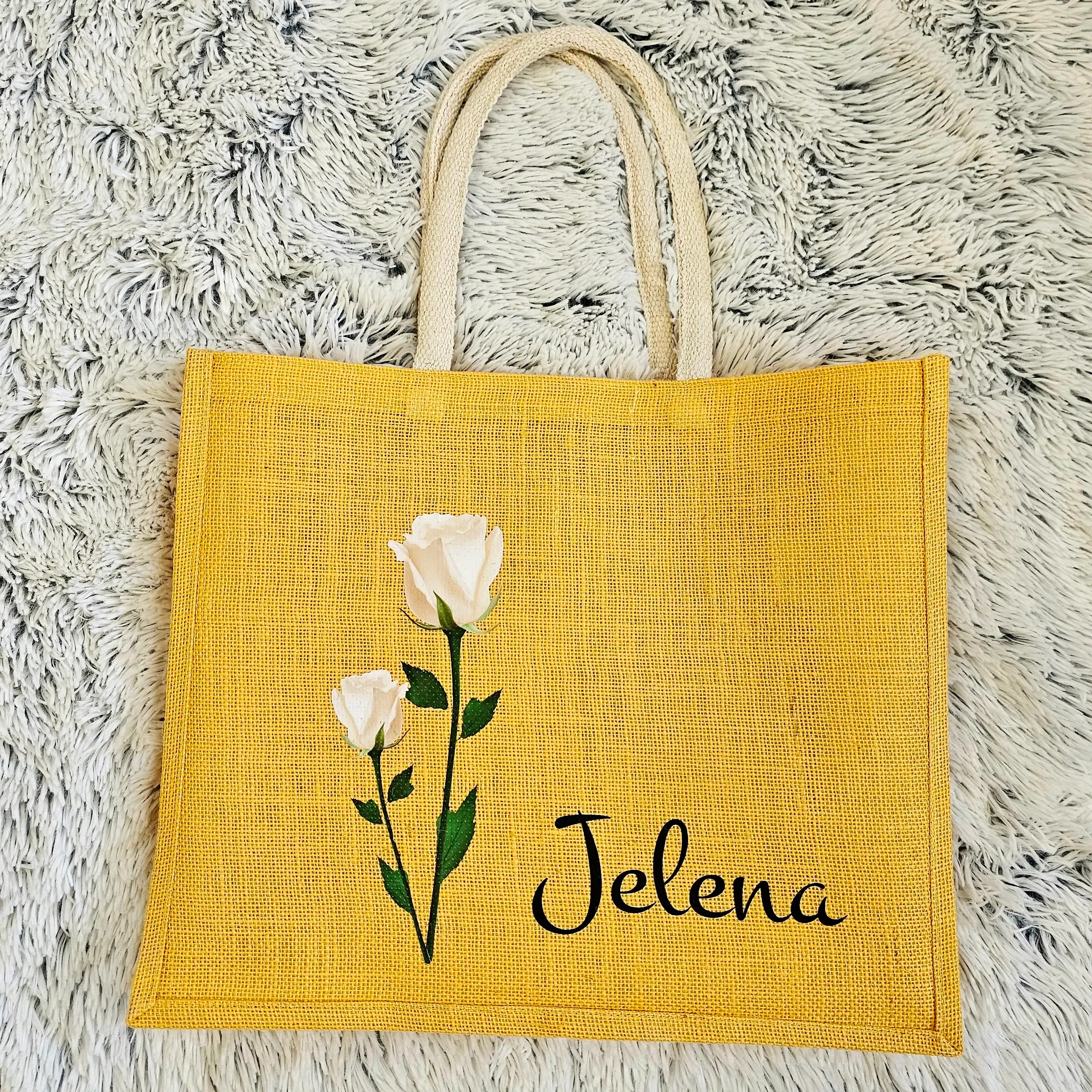 jutena torba u boji (cvjetni motiv) - slika 14