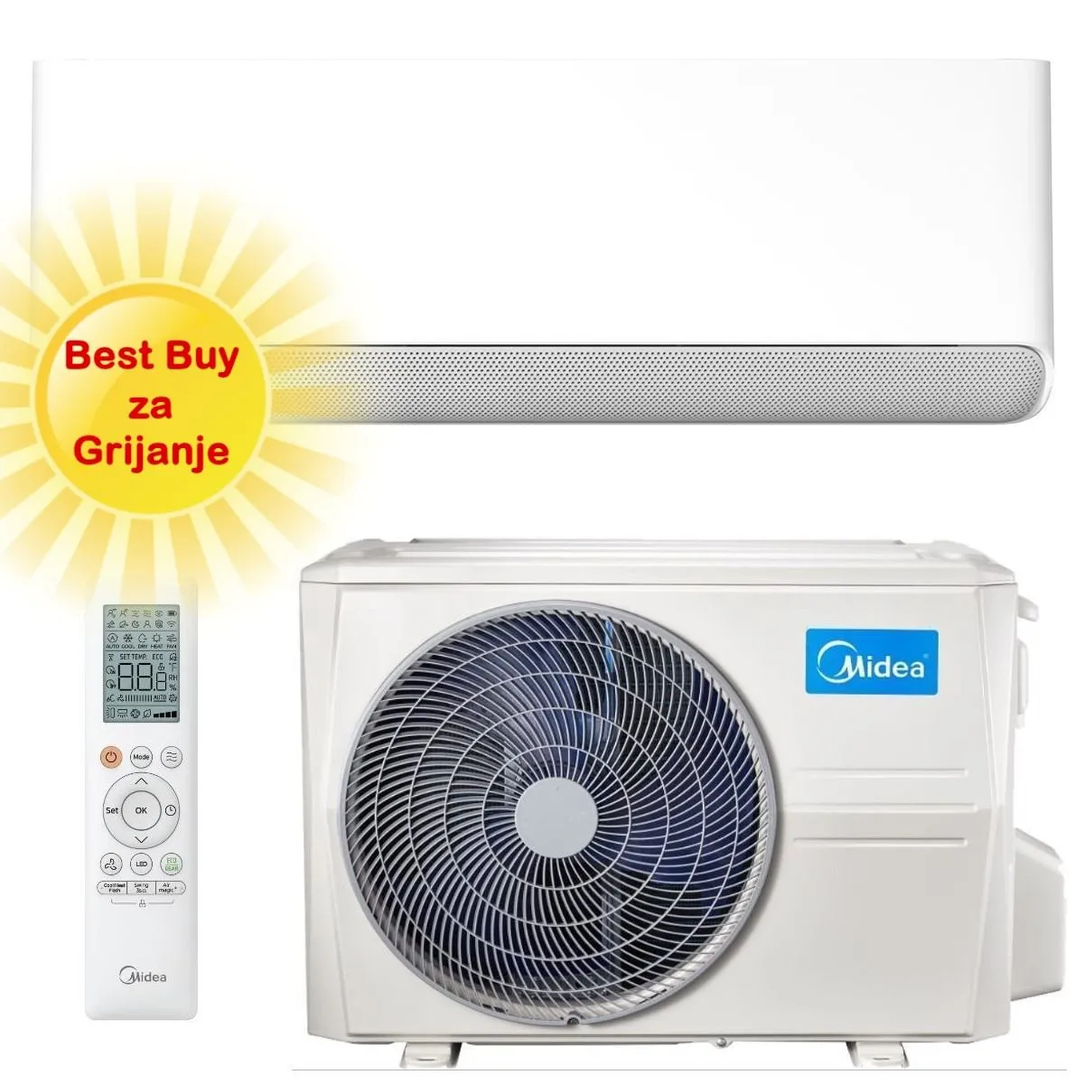 MIDEA KLIMA UREĐAJ 3,5kW CB1-12HRFN8-I/CB1-12HFNX-O Breezeless E, za prostor do 35m2, A++ energetska klasa - Zagreb