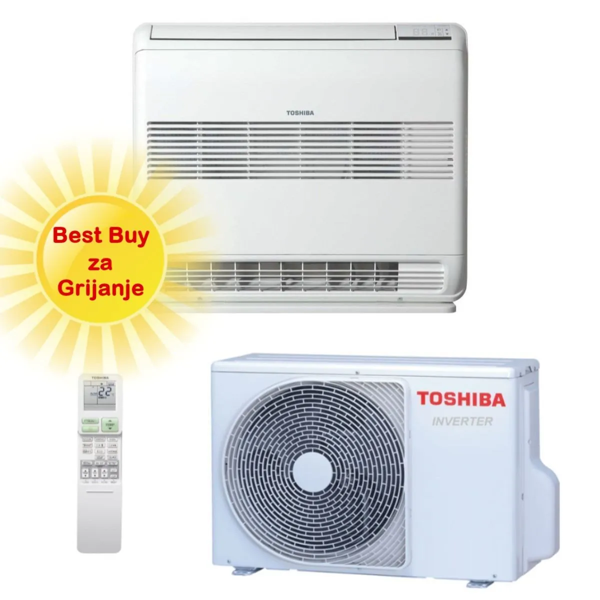 TOSHIBA KLIMA UREĐAJ 2,5kW RAS-B10J2FVG-E/RAS-10J2AVSG-E - Podna/parapetna Inverter, za 25m2, A++, R-32 - Zagreb