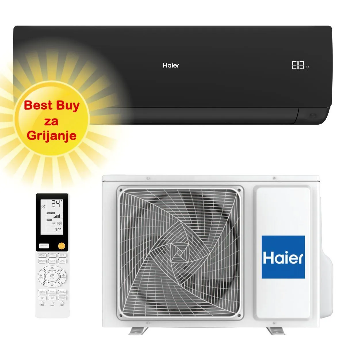 haier klima uređaj 2,6kw as25sbbhra-mb/1u25debfra-sh - serene, za prostor do 30m2, a+++ energetska klasa - slika 1