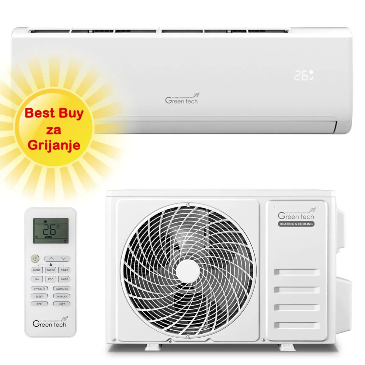 GREEN TECH KLIMA UREĐAJ 3,4kW 12-IND2-WIFI, za prostor do 35m2, A++ energetska klasa, R32 - Zagreb