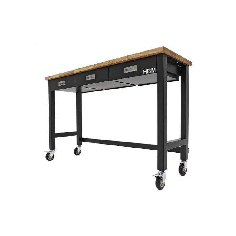 mobilni radni stol s 3 ladice i radnom pločom od punog drveta, 152 cm - slika 3