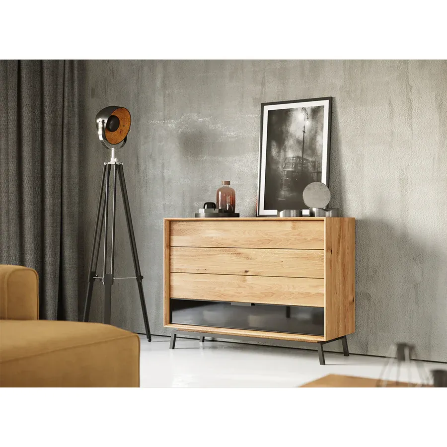 komoda modern loft 120,50x45cm sa staklom,materijal:masivno drvo hrast - slika 10