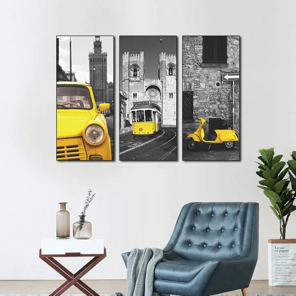 zidna naljepnica u tri dijela vintage yellow vehicles - slika 4