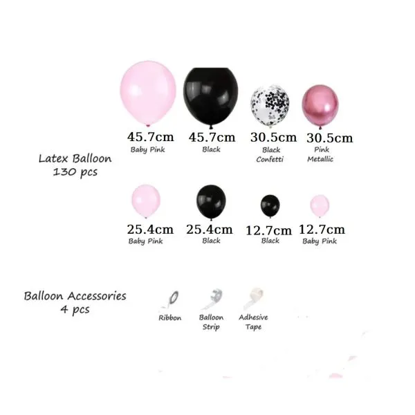 luk od balona - black pink party set (130 balona u setu) - slika 4