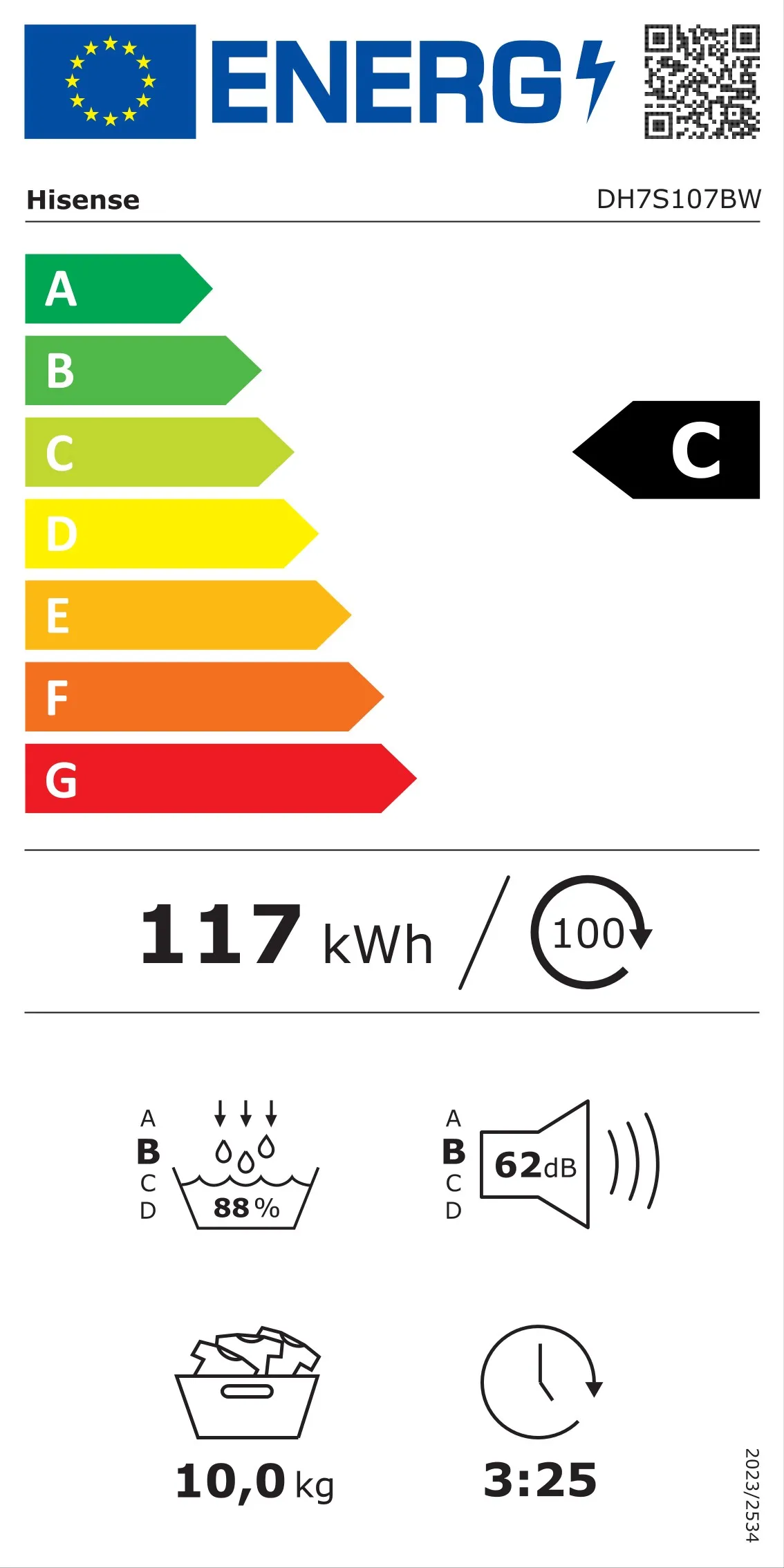 hisense sušilica s toplinskom pumpom dh7s107bw dinamički tft zaslon os - slika 8