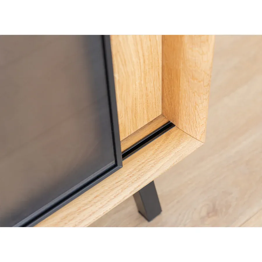 komoda modern loft 101x45cm sa staklom, materijal: masivno drvo hrast - slika 13