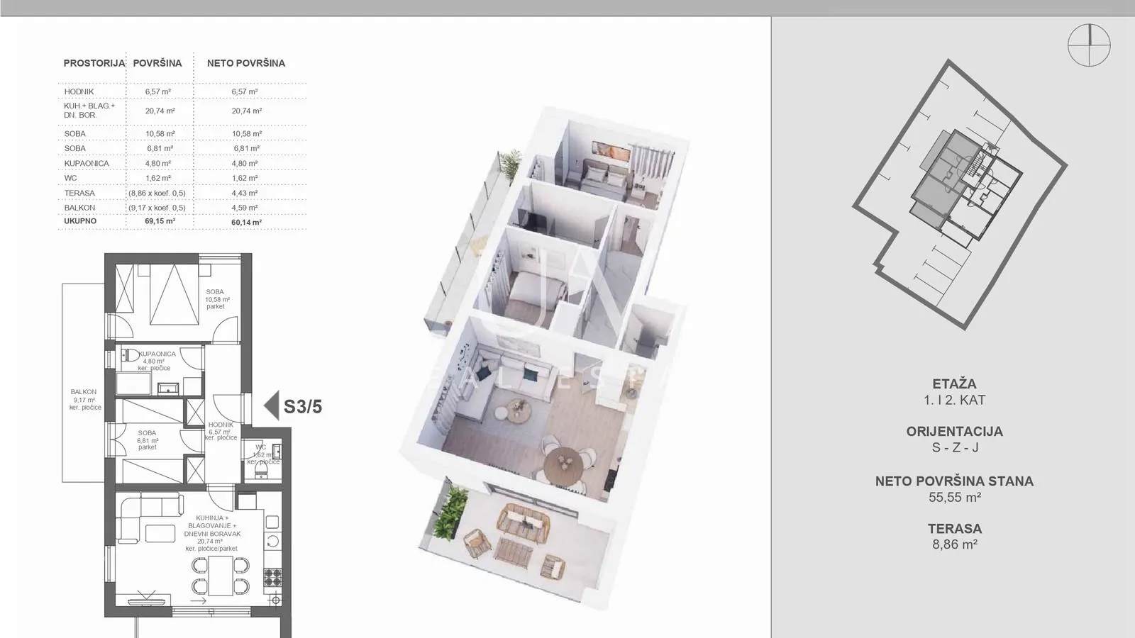 pakoštane, luksuzna novogradnja, 3s apartman s3, prodaja - slika 3