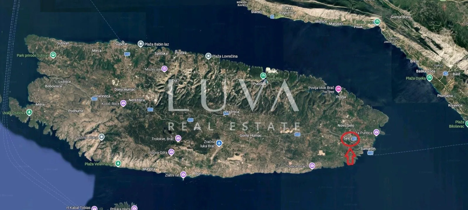 Brač, Selca, atraktivno građevinsko zemljište 1381 m2 na prodaju - Sumartin, Selca
