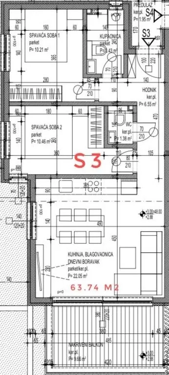 čiovo, novogradnja s pogledom na more, stan dz/s3 nkp 59 m2 - slika 7