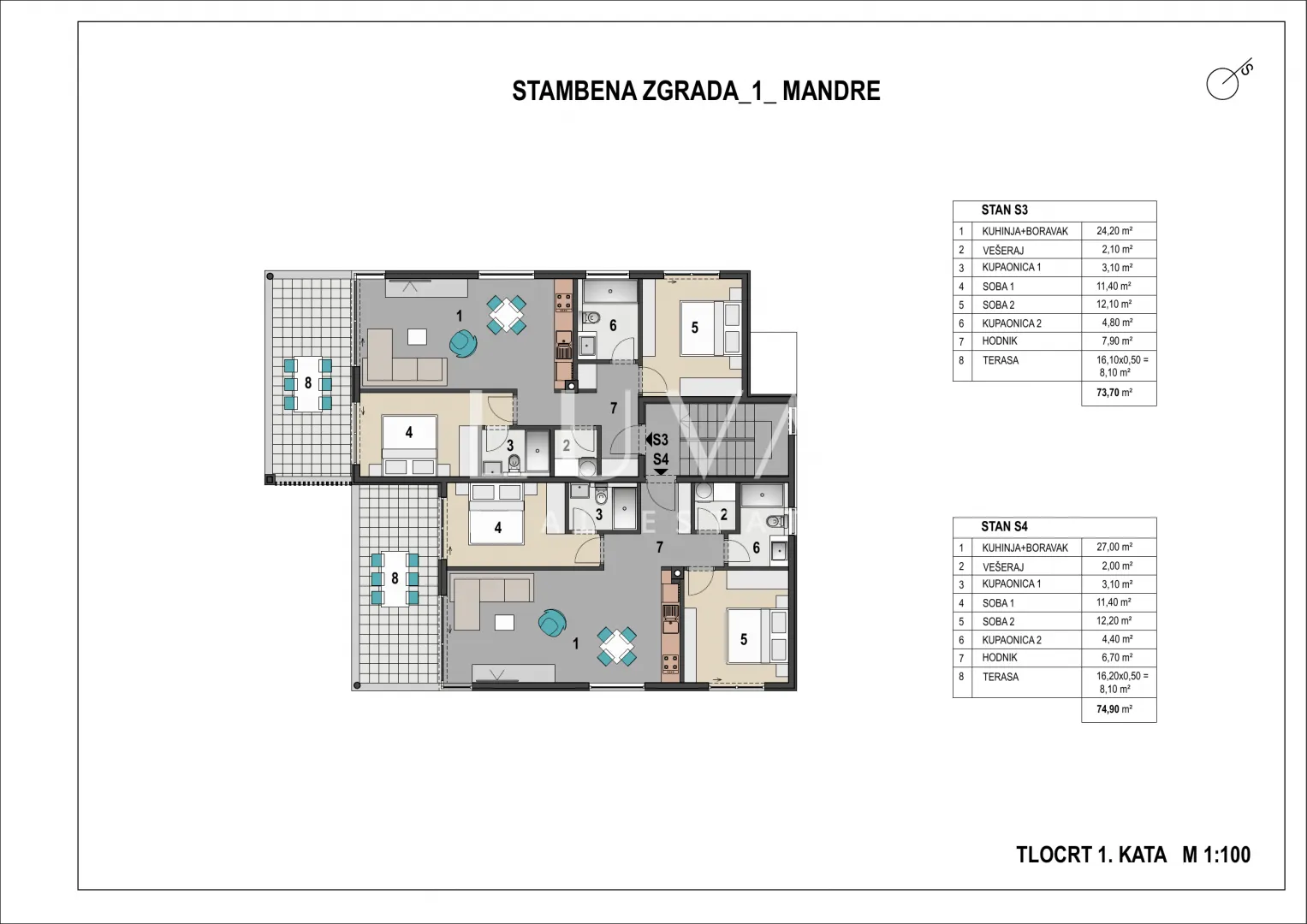 otok pag, mandre, apartman s pogledom na more, 77 m² - slika 5