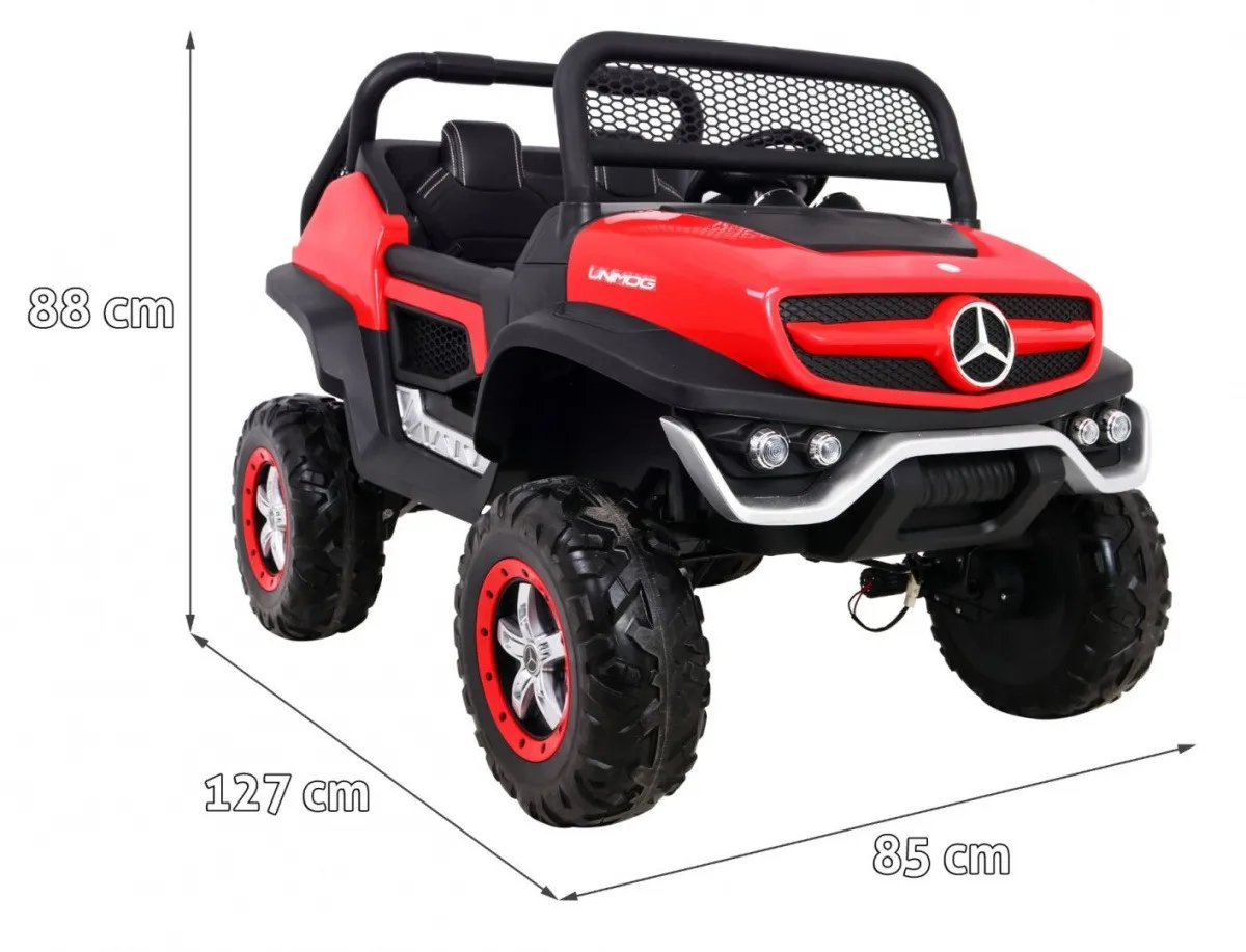 licencirani auto na akumultor mercedes benz unimog - crveni - slika 2