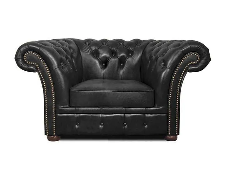 Chesterfield Fotelja Winfield Basic Leather | 1-sjedište | Shiny Black - Ježdovec, Zagreb