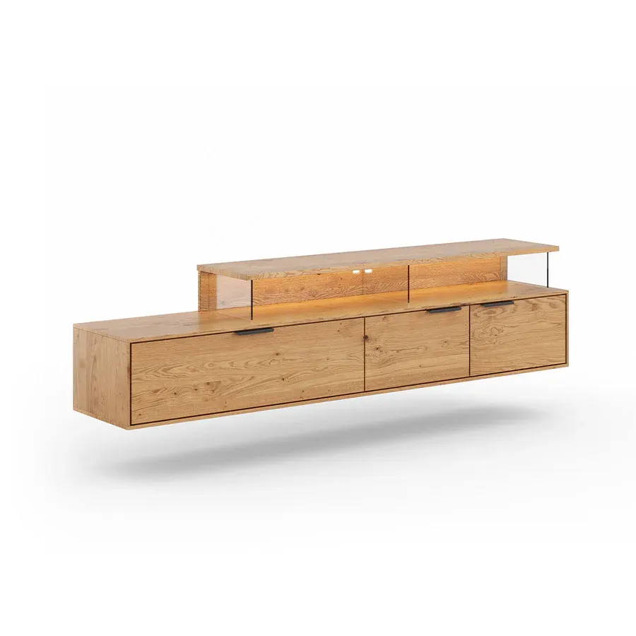 Viseća TV Komoda Tirano 200x39 cm, Materijal: Masivno Drvo Hrast - Čakovec