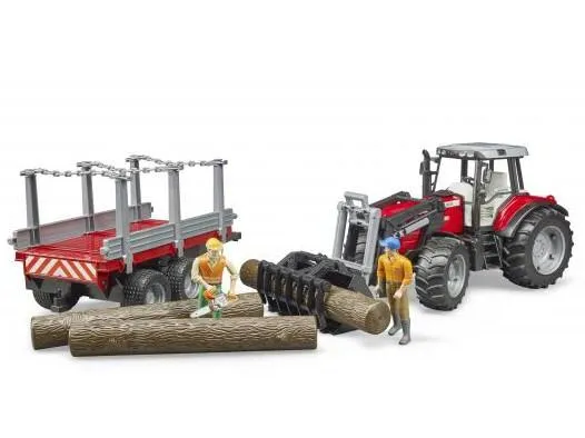bruder massey ferguson sa prednjim utovarivačem i prikolicom za drva - slika 4
