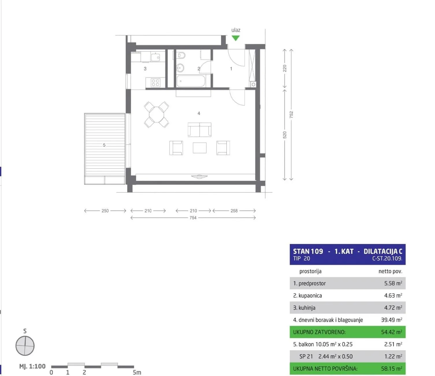 bundek, 64.40m2, 1 soba, gpm - slika 8