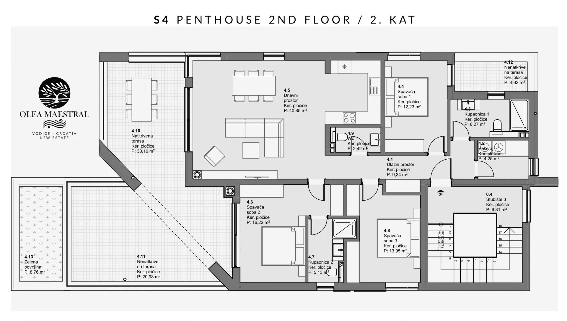 vodice - penthouse (s4) 3-soban sa pogledom na more, p=143,31 - slika 12