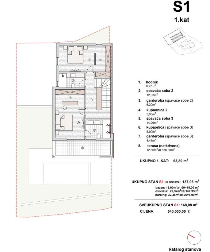 vodice - dvoetažni stan, bazen, pogled na more p = 168 m2 - slika 8