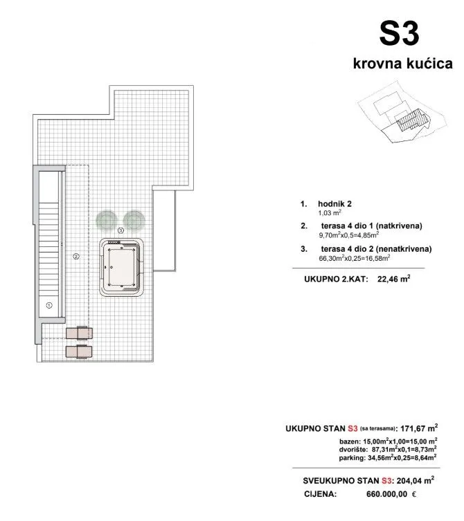 vodice - troetažni stan, bazen, pogled na more p = 204.04 m2 - slika 9