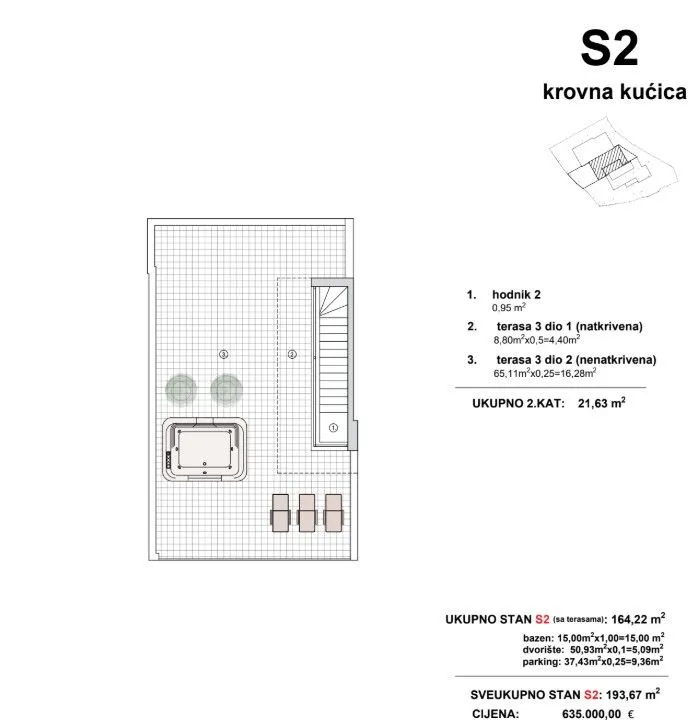 vodice - troetažni stan, bazen, pogled na more p = 193.67 m2 - slika 9