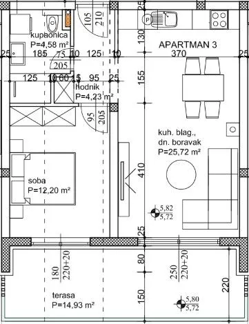 turanj- 1-sobni stan, a3, drugi kat, 250 m od mora - slika 12