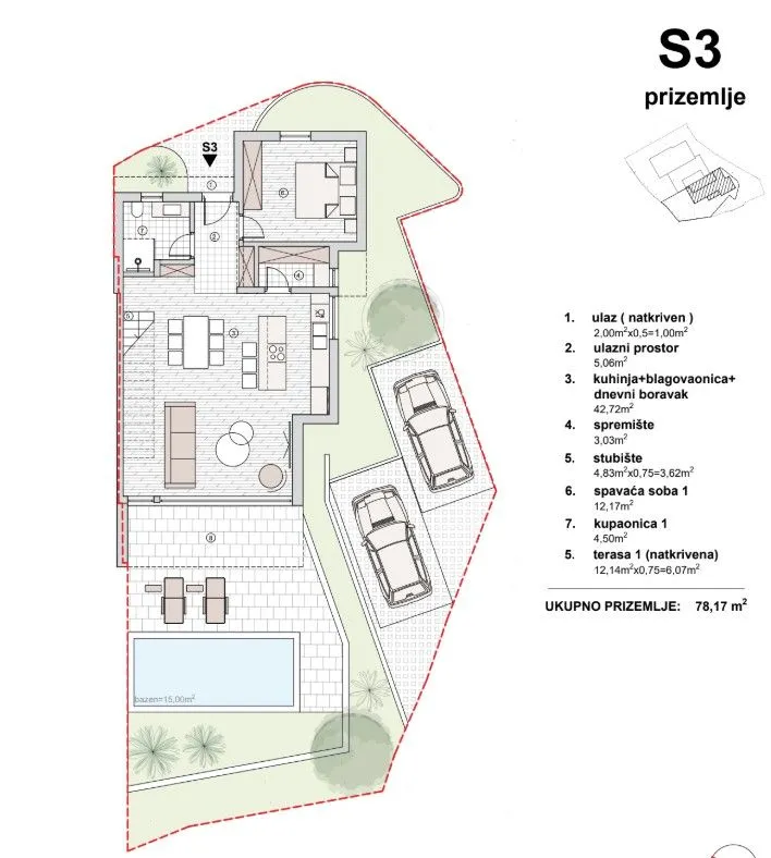 vodice - troetažni stan, bazen, pogled na more p = 204.04 m2 - slika 7